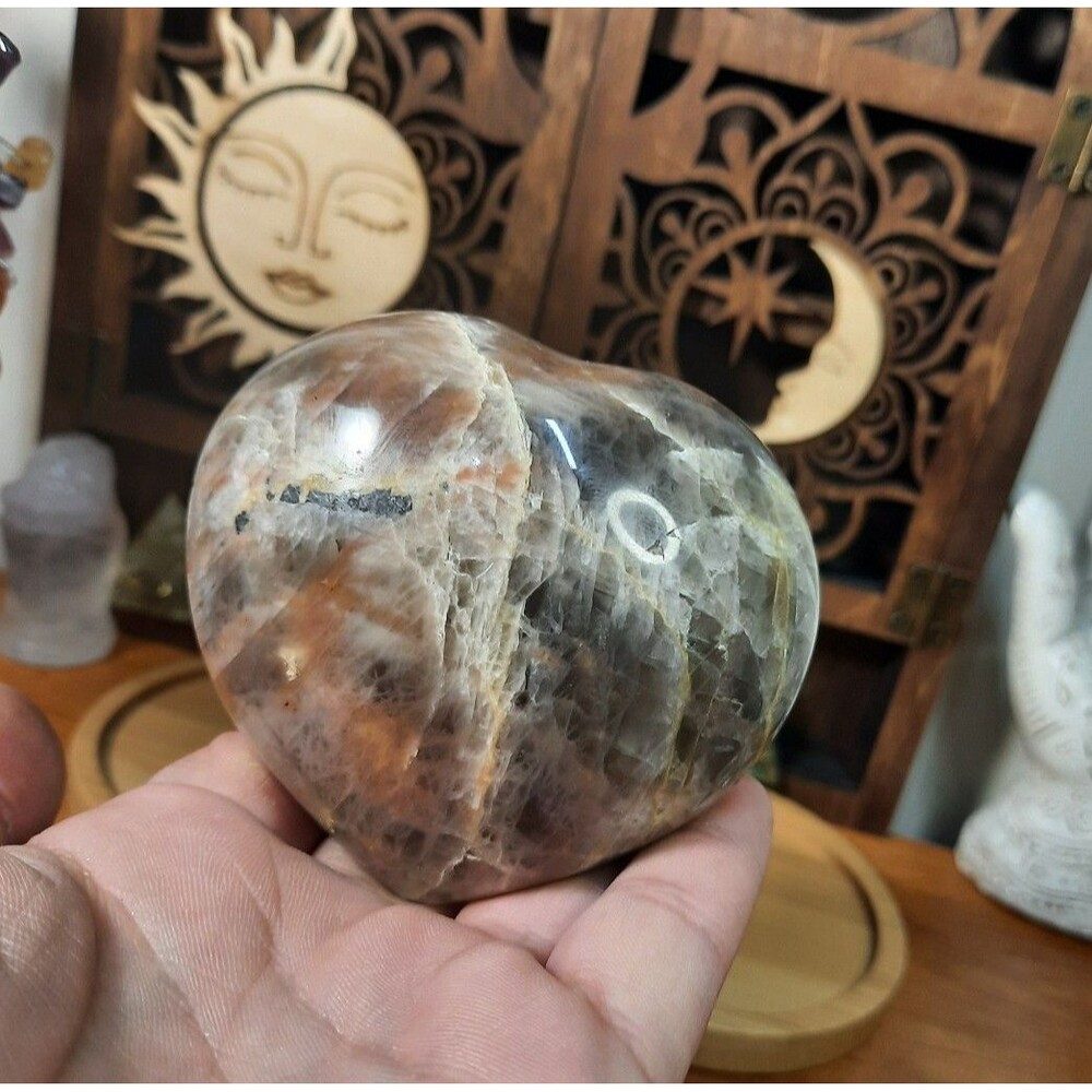 Black Peach Moonstone Crystal Heart